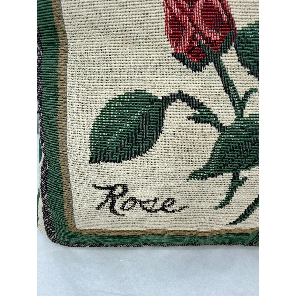 Tapestry Vintage Style Throw Pillow Rose Floral Woven Decorative Accent 12x12
